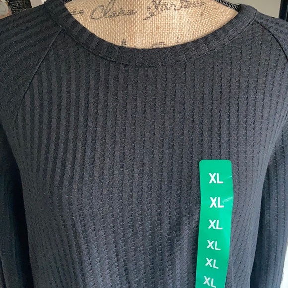 Chaser black waffle weave long sleeve shirt tunic rounded hi lo button sleeve - Picture 3 of 16